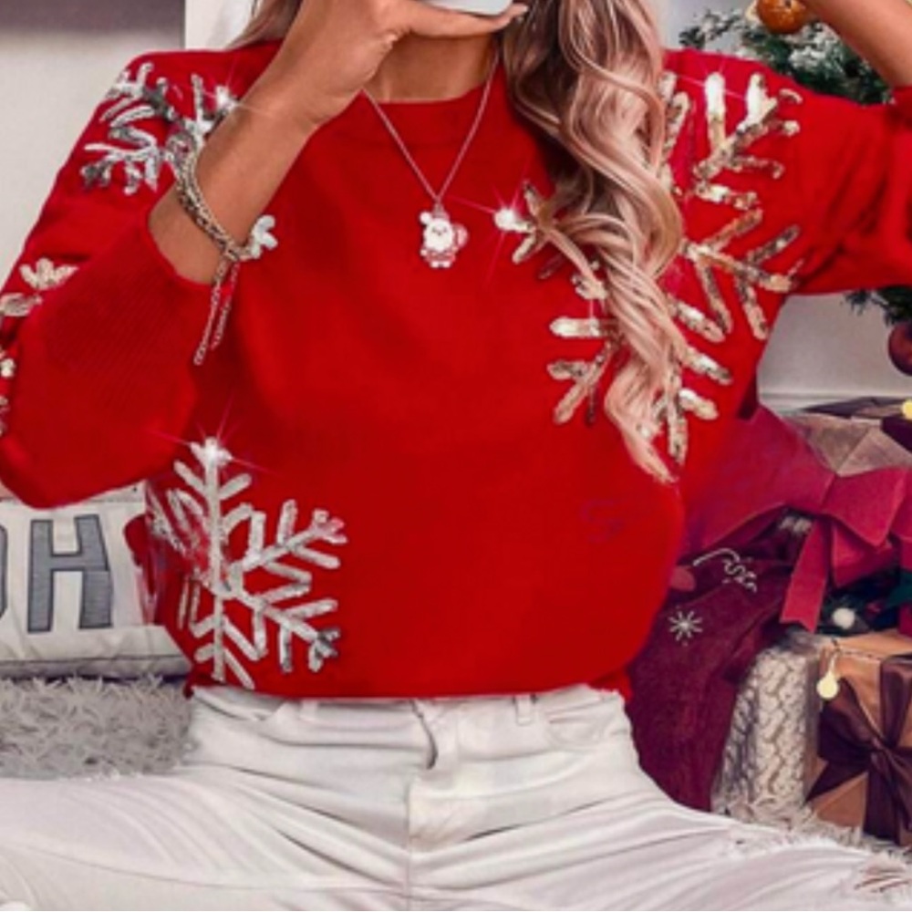 New Red sequin snowflake design sweater